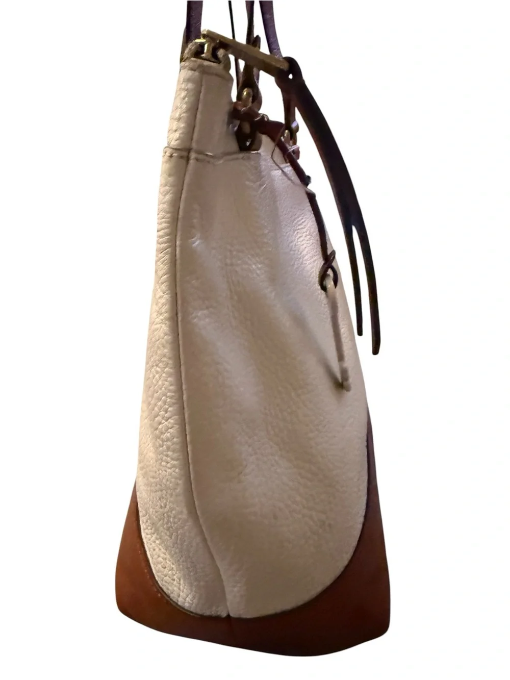 Fossil Cream and Brown Leather Tote Bag with Contrast Base